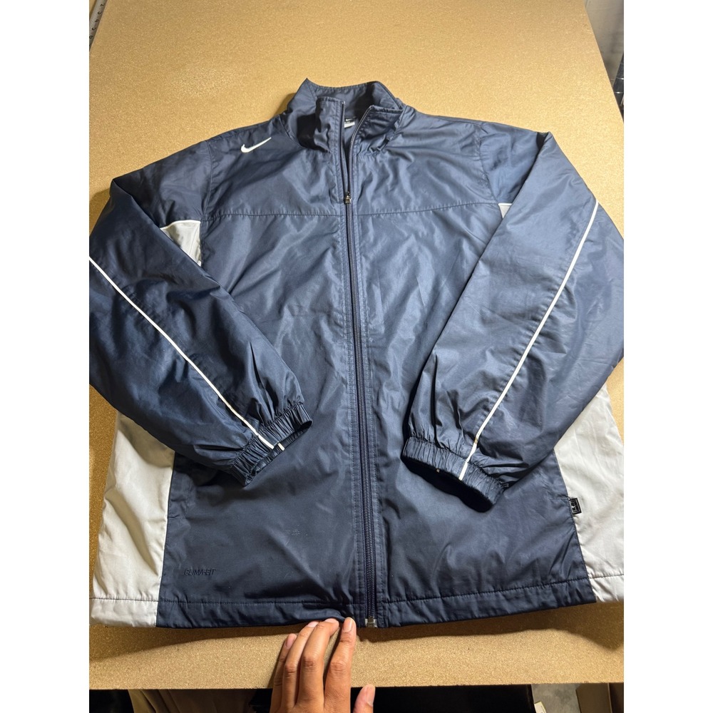 Nike Clima-FIT Windbreaker Jacket Mens Large Navy Blue Grey Full Zip Track Coat - Picture 3 of 10